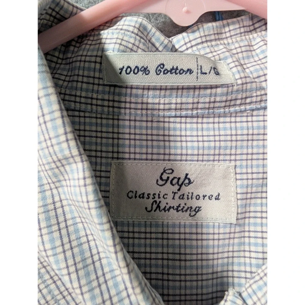 VTG Gap Dress Shirt Mens L Blue Check Plaid Button Down Classic Fit Hong Kong‎